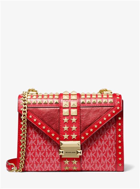 michael kors whitney bag red|michaelkhorsbeigecolorleatherquiltedlookchainandleatherstrap.